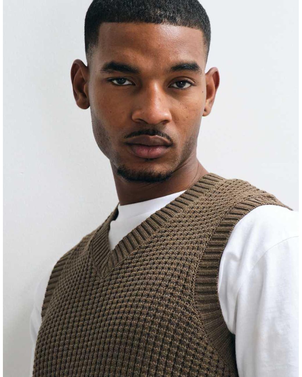 ASOS Brown Relaxed Knitted Waffle Vest for men