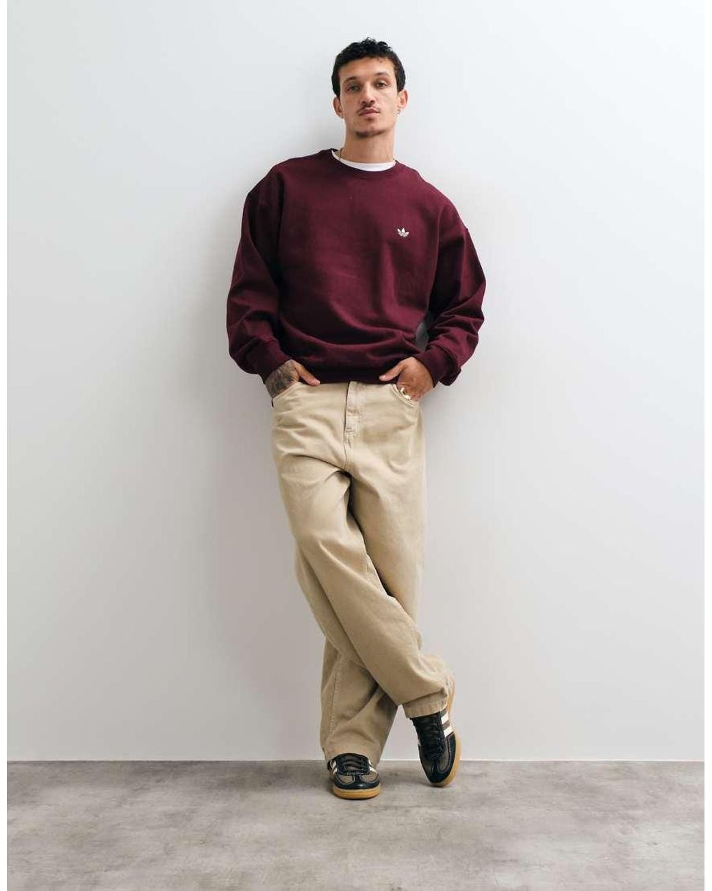 Adidas Originals Red Loose Crew Neck Sweatshirt for men