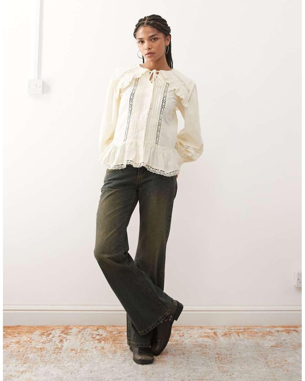 Reclaimed Vintage Natural Shirt With Collar And Lace Inserts