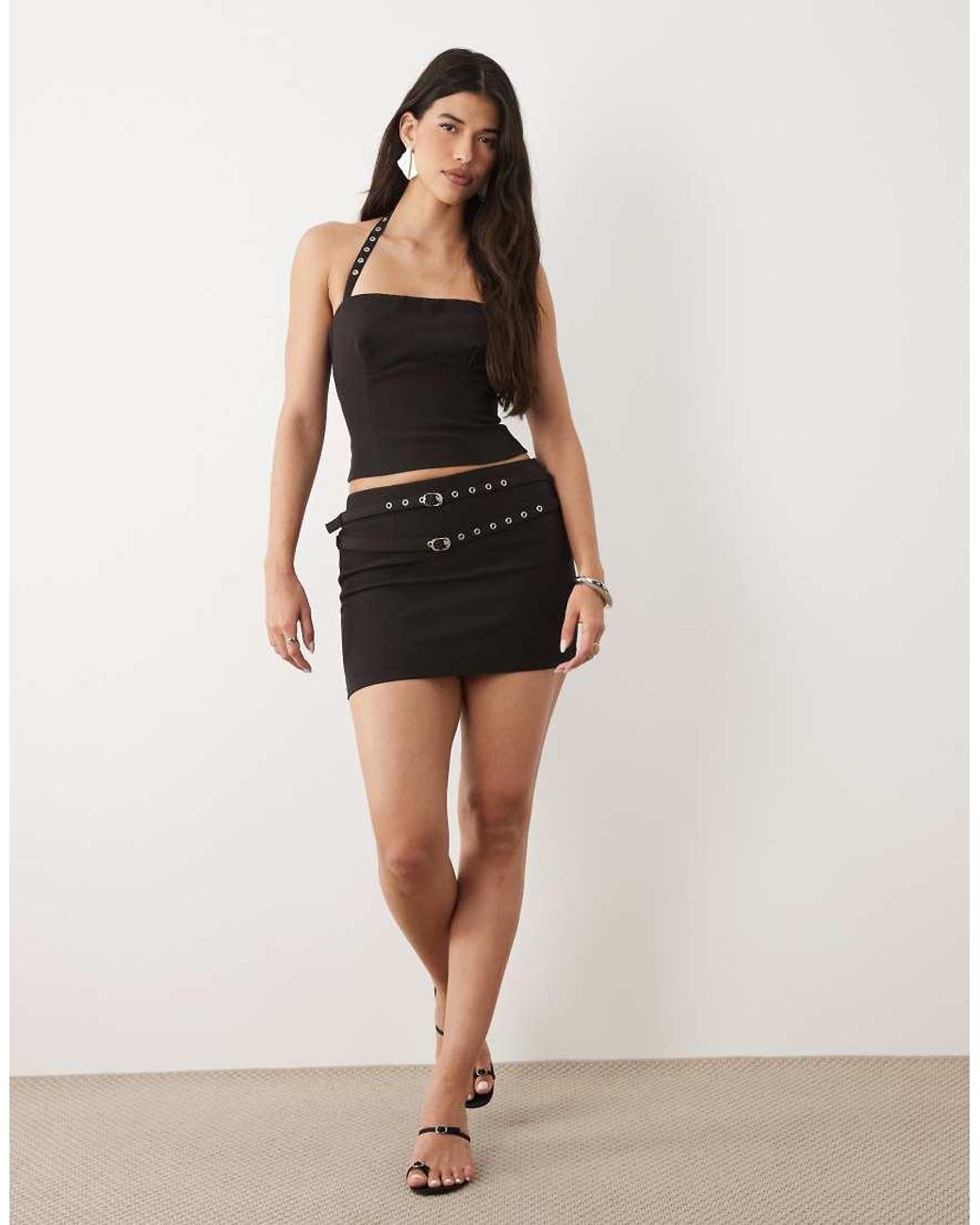 Kaiia Black Exclusive 90S Eyelet Buckle Detail Halterneck Top Co-Ord