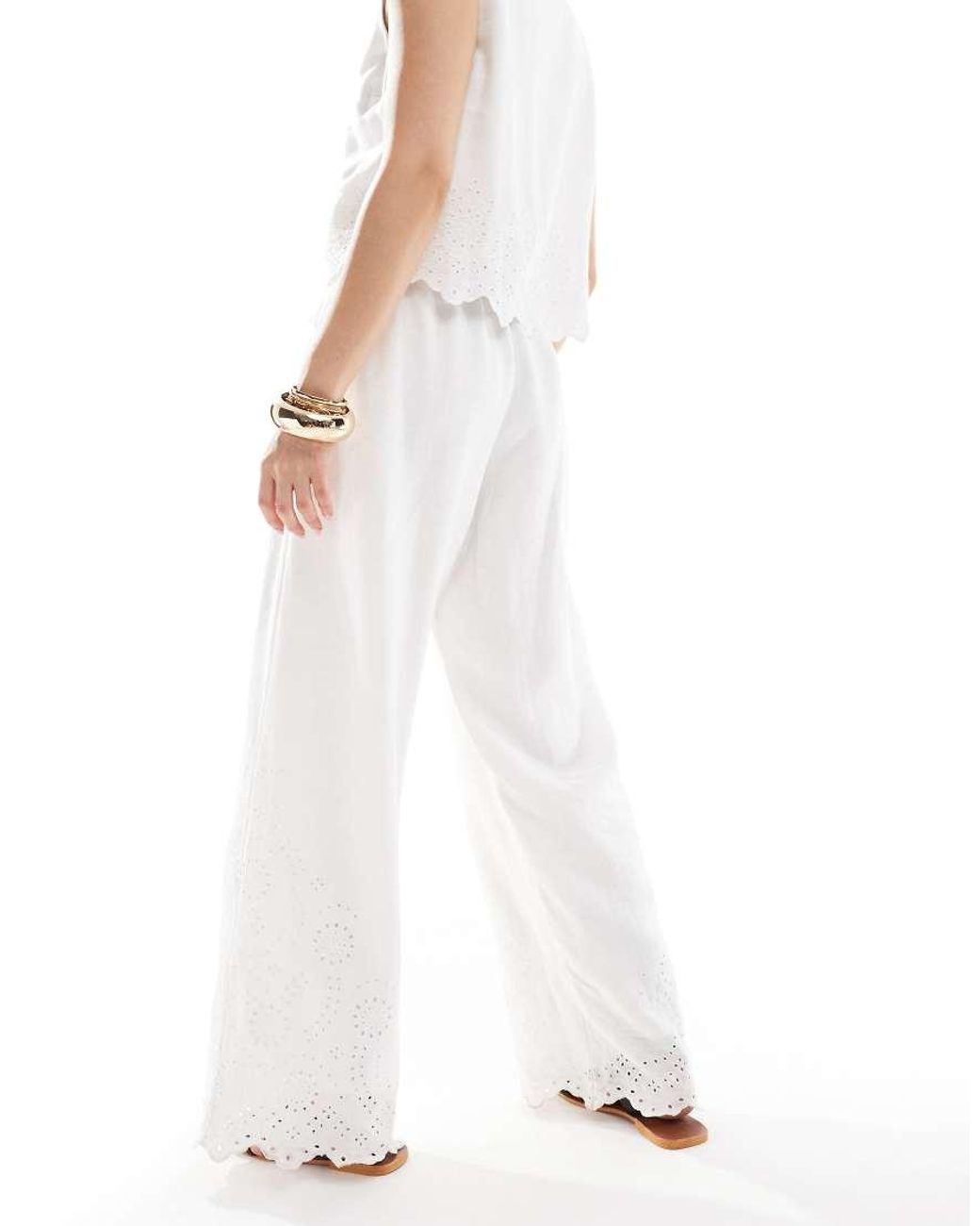 Abercrombie & Fitch White Co-ord Linen Blend Wide Leg Trouser