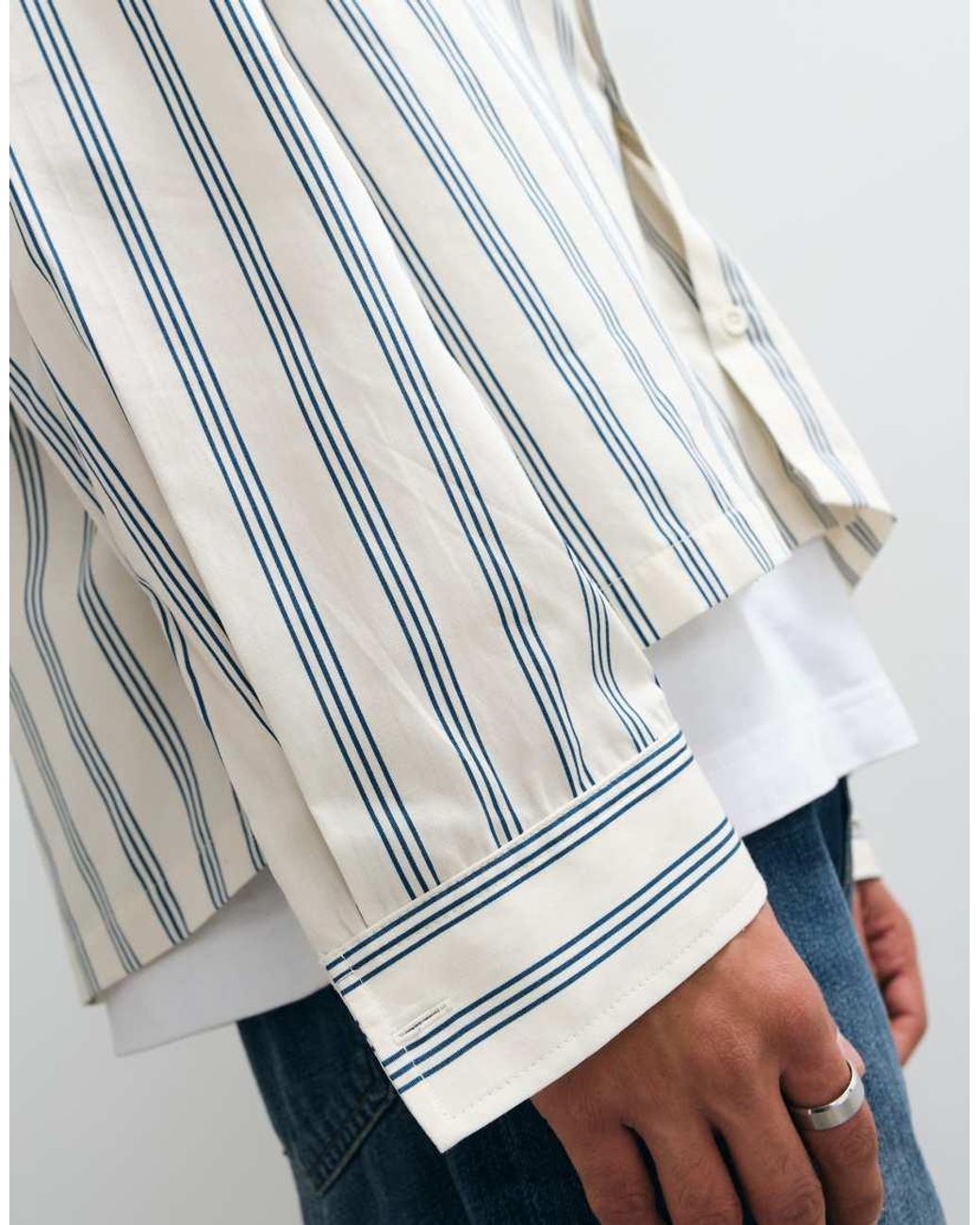 ASOS White Boxy Oversized Stripe Shirt for men