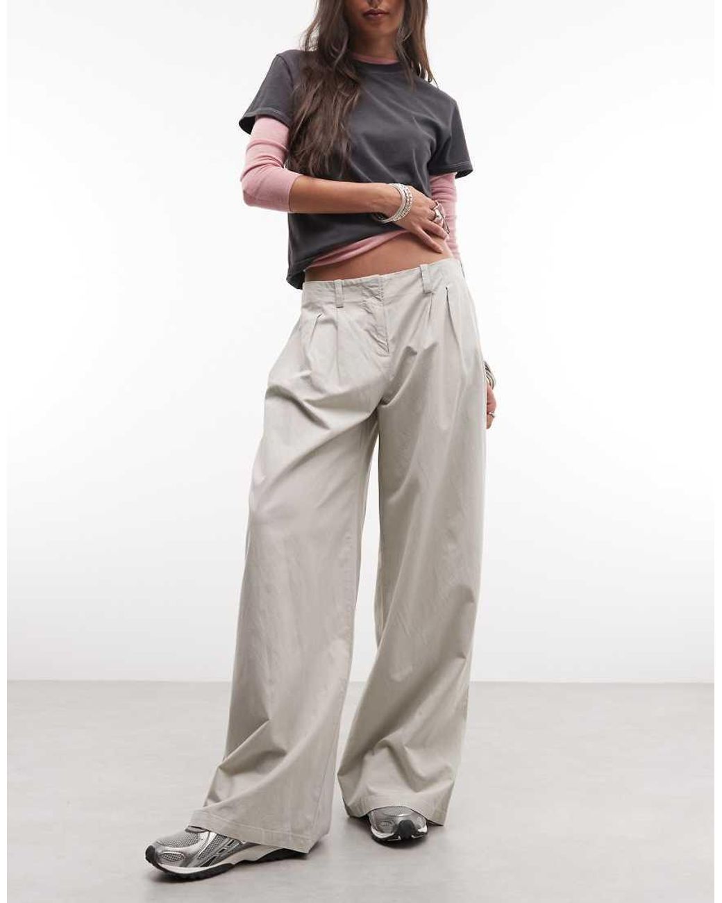 Weekday Gray Super Wide Leg Pleated Trousers
