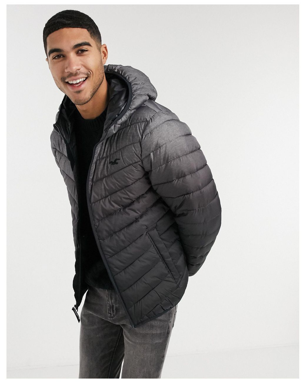 hollister grey cozy biker jacket