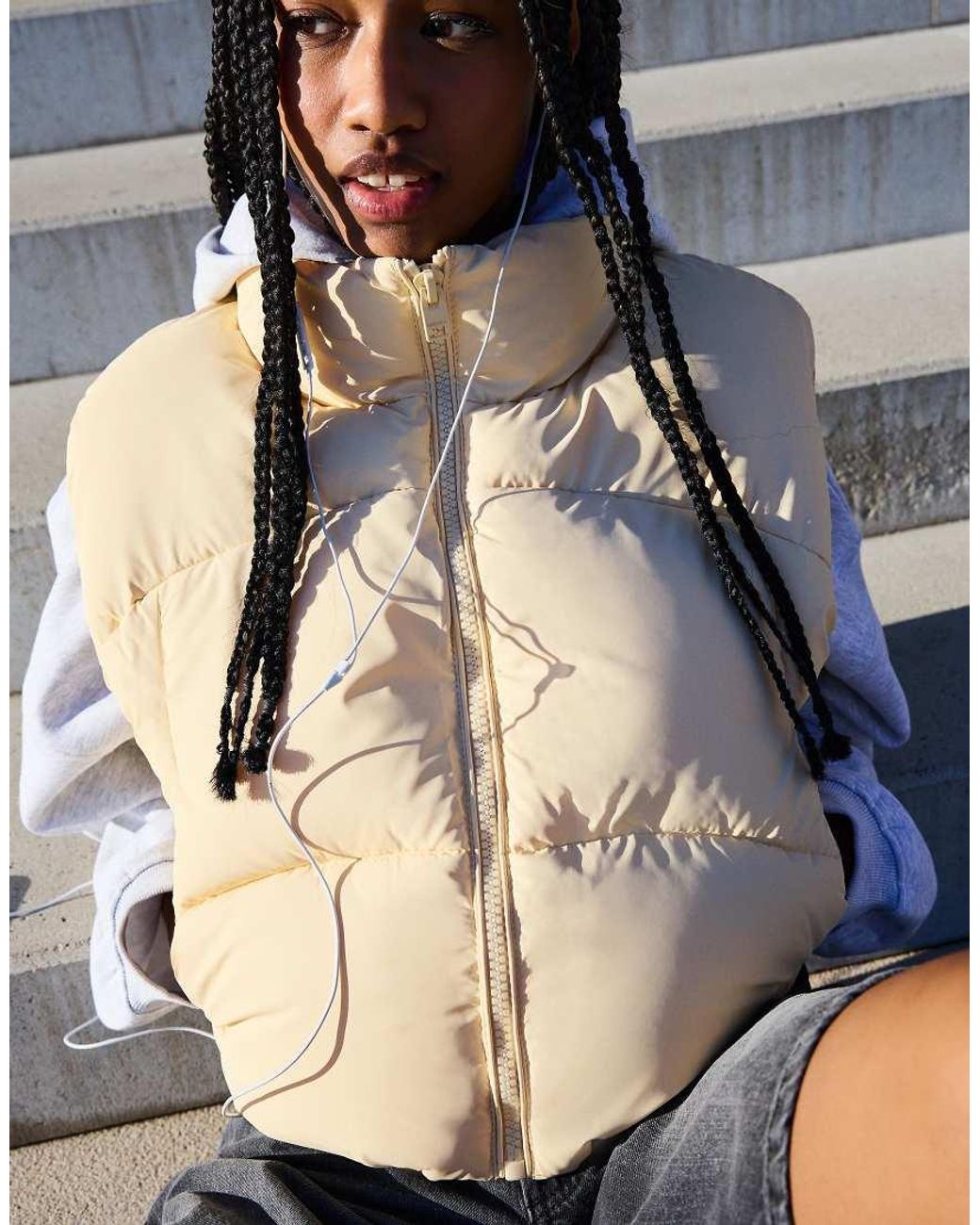 Bershka Blue Cropped Puffer Gilet