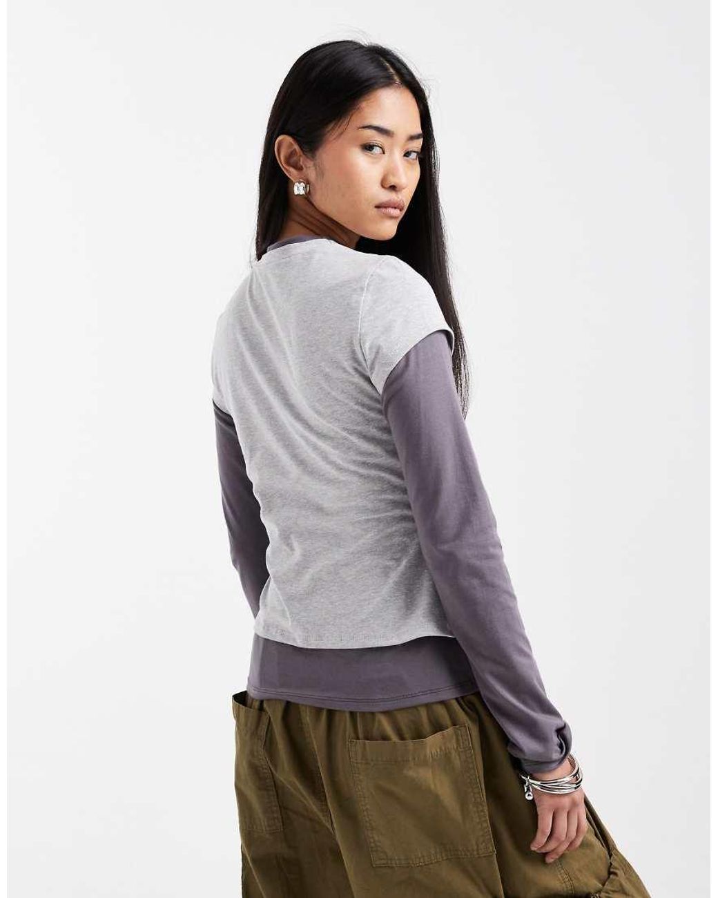 ASOS Gray Double Layer Top With 31 Polka Dot Graphic