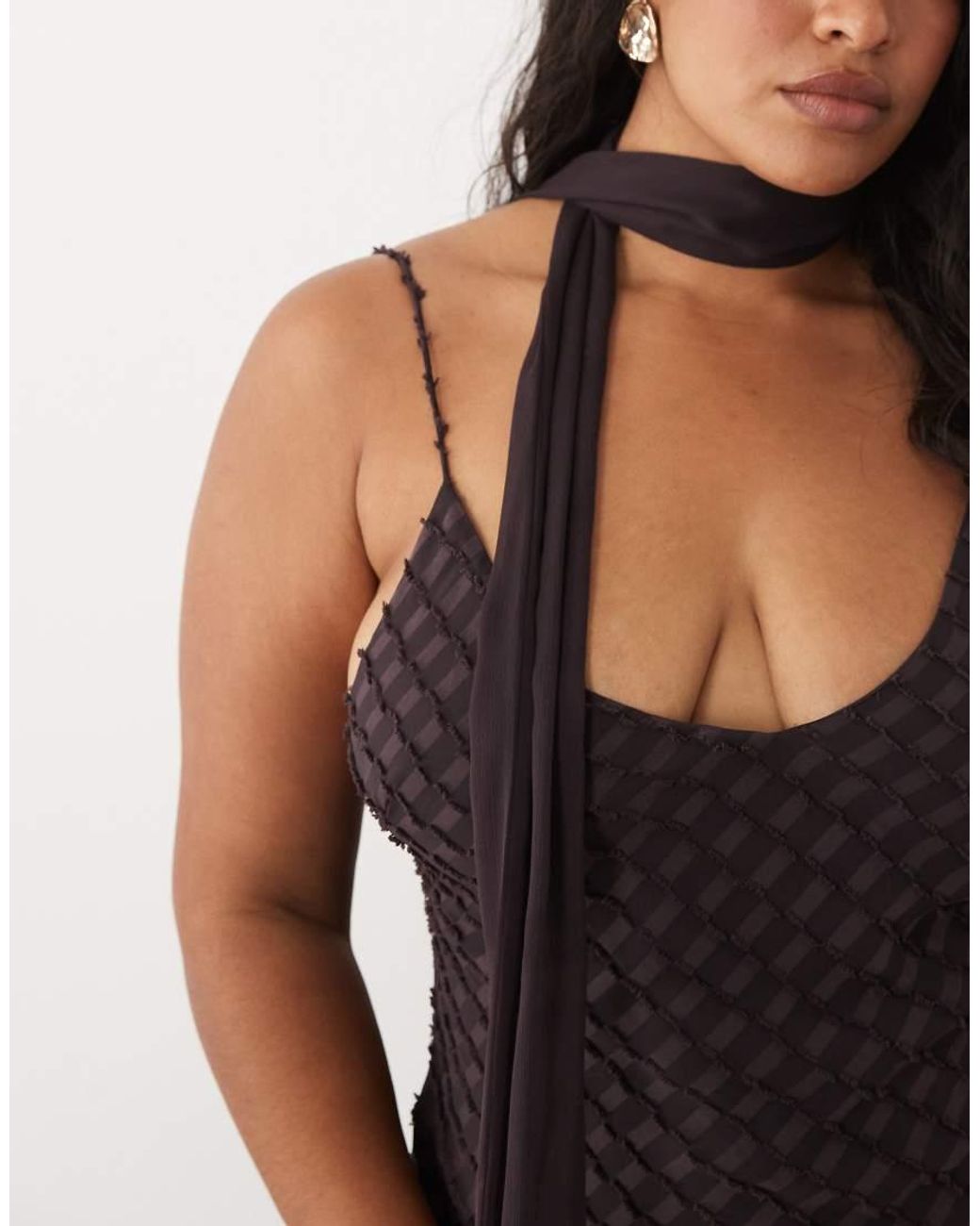 ASOS Black Asos Design Curve Bias Plunge Cami Maxi Dress With Full Godets And Scarf Detail