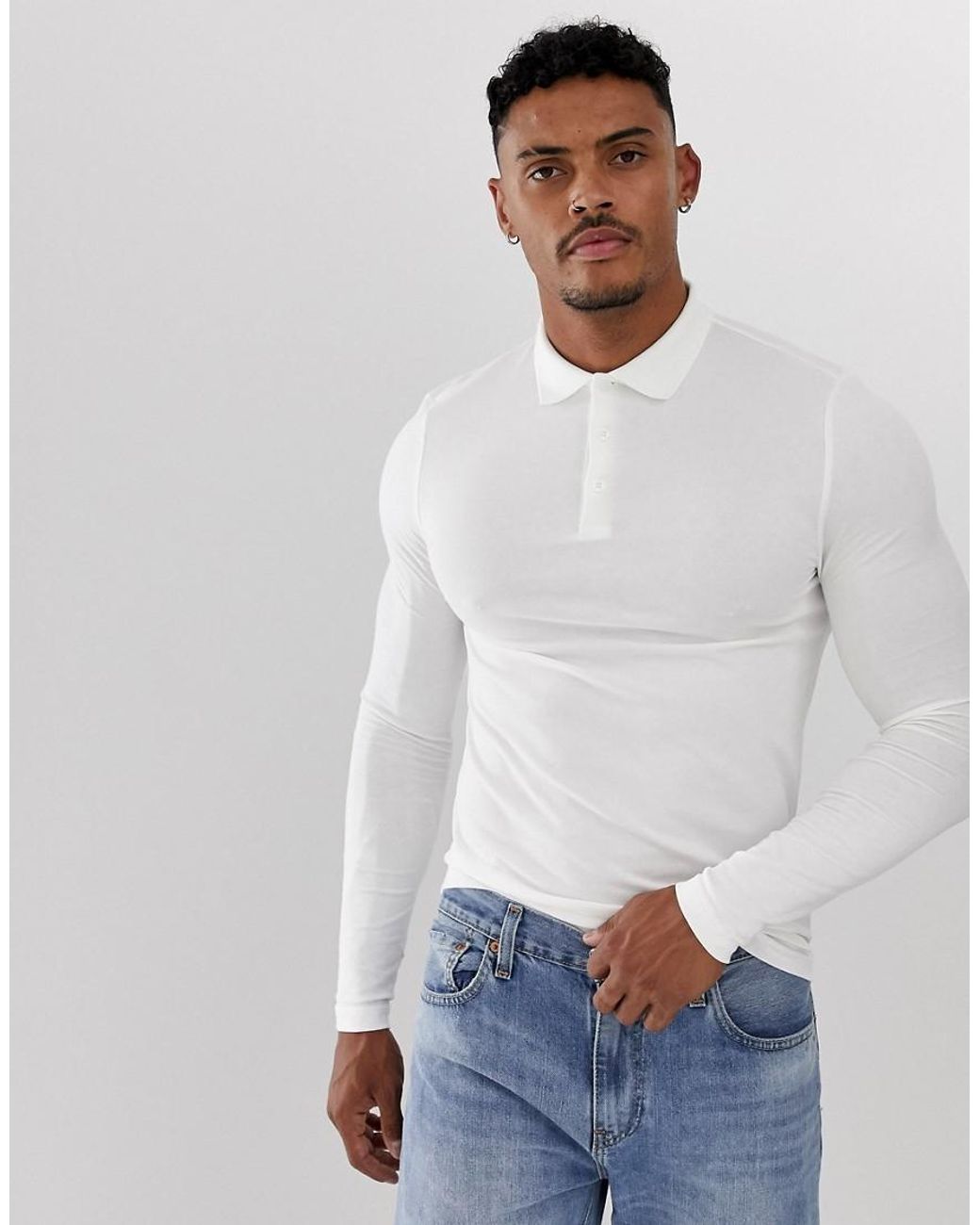 ASOS Muscle Fit Long Sleeve Polo in 