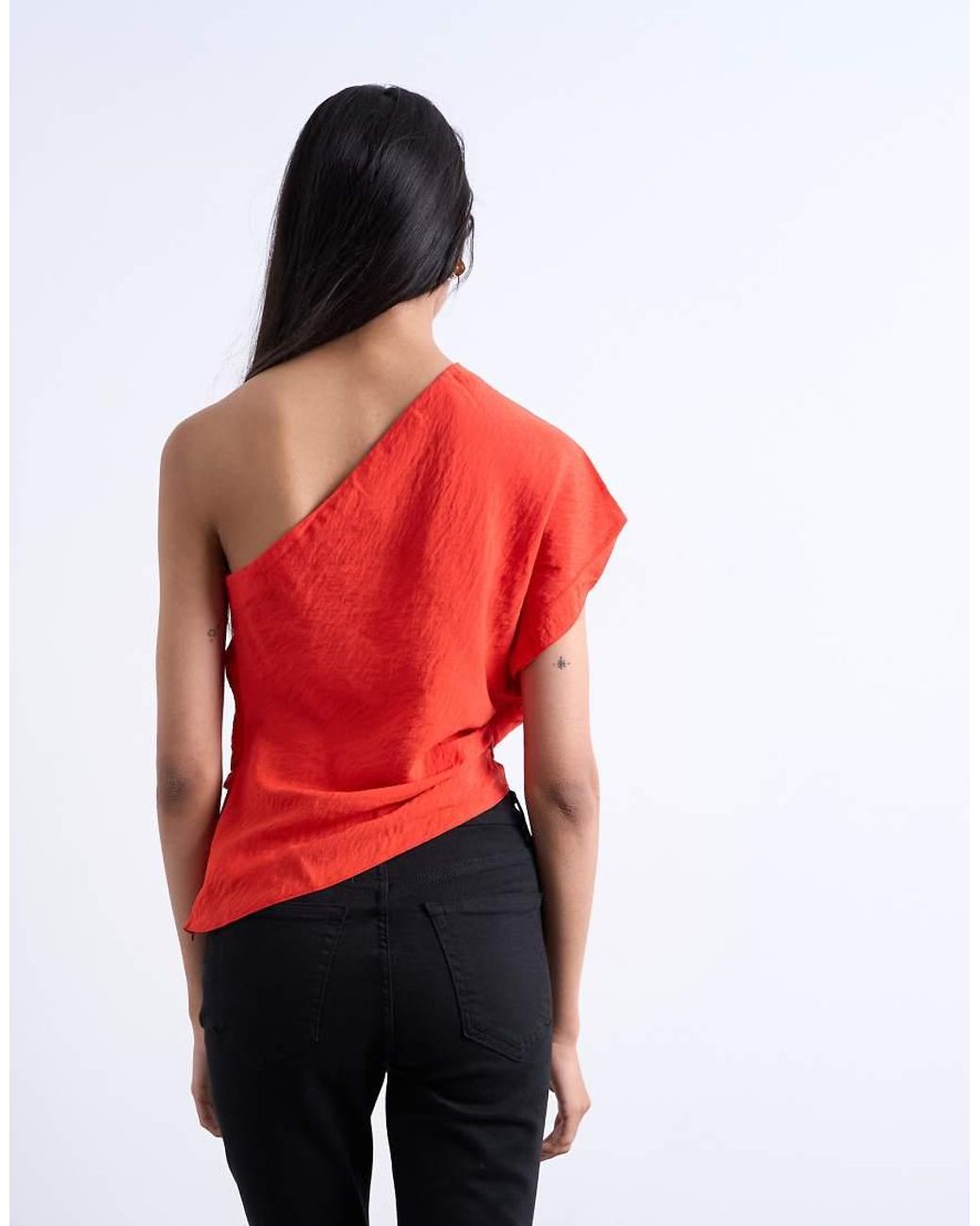 TOPSHOP Red One Shoulder Top