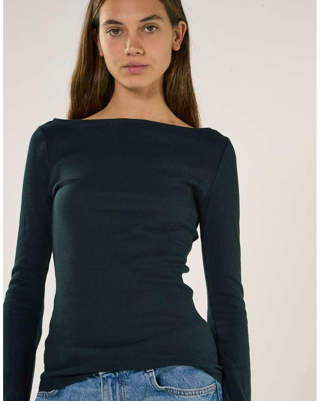 Glamorous Blue Boat Neck Long Sleeve Top