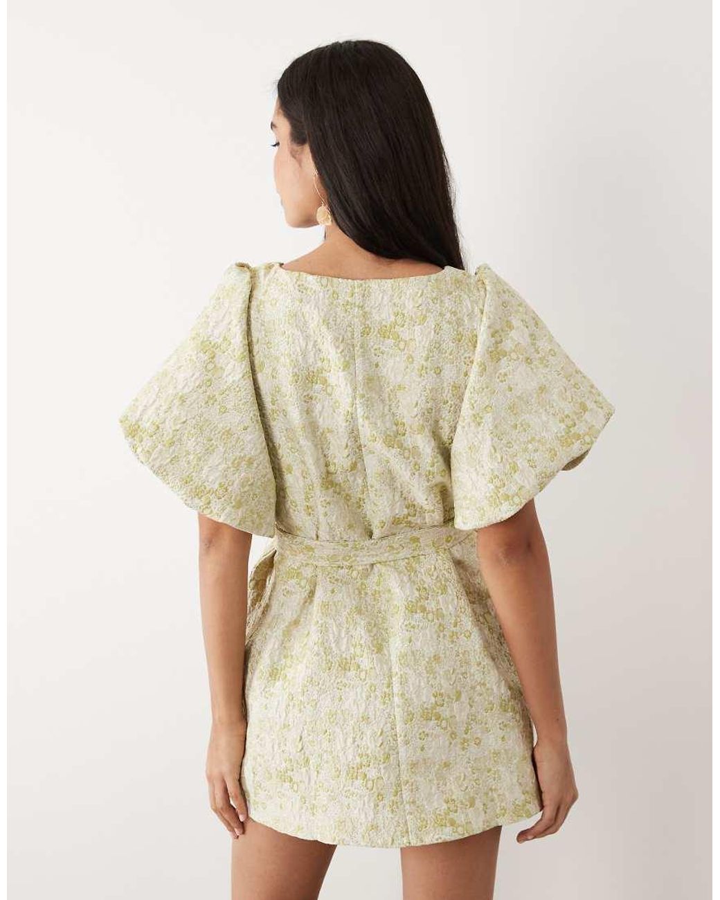 Vila Natural Short Sleeve Tapestry Floral Jacquard Mini Dress