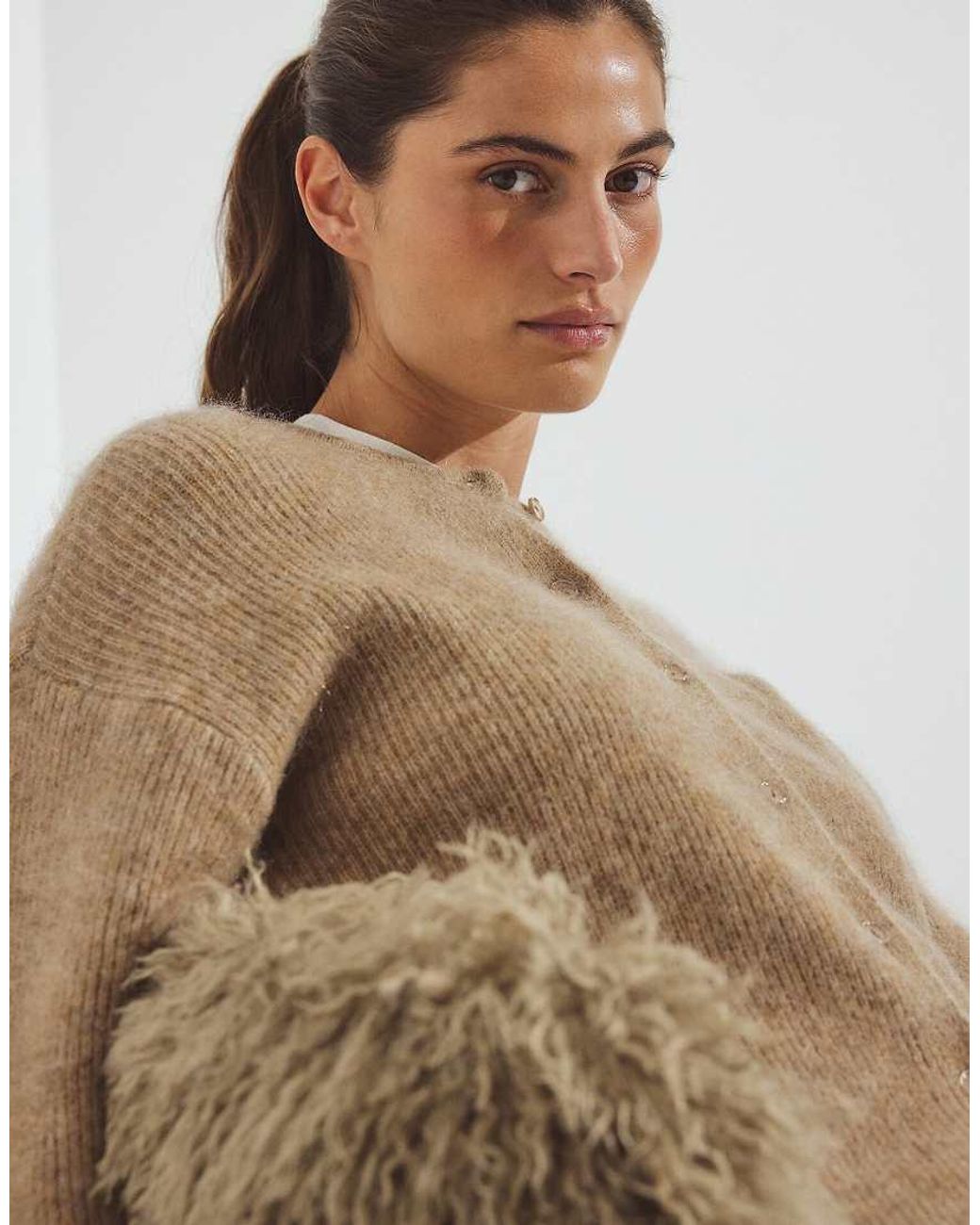 NA-KD Natural Knitted Mohair Blend Cardigan