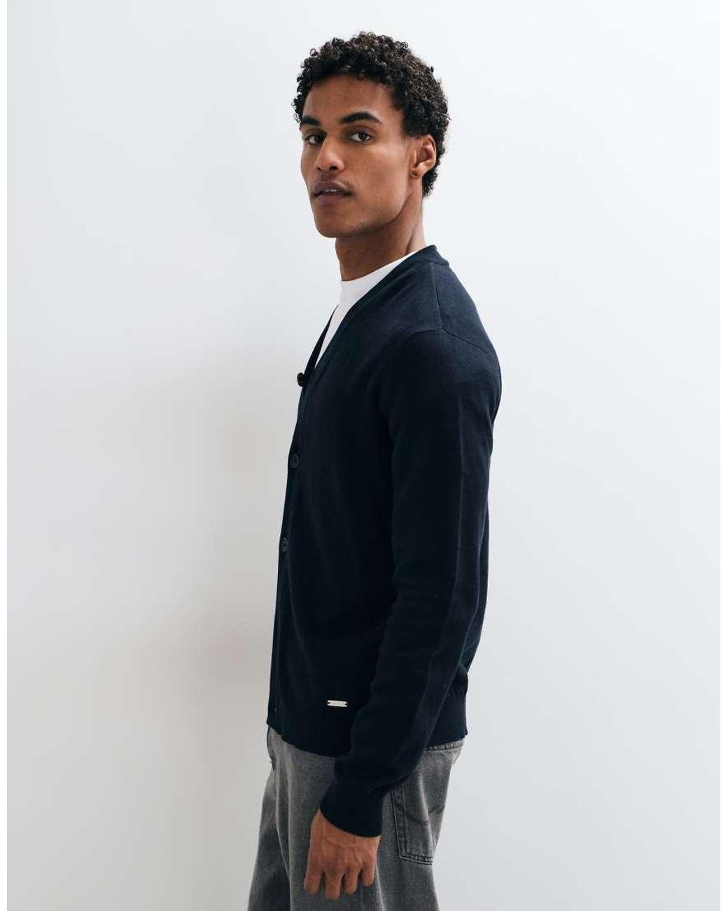 Threadbare Blue Button Up Knitted Cardigan for men