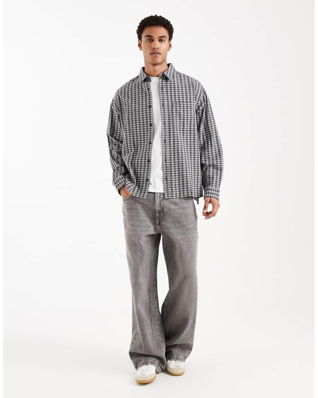 ASOS Gray Oversized Dad Plaid Shirt for men