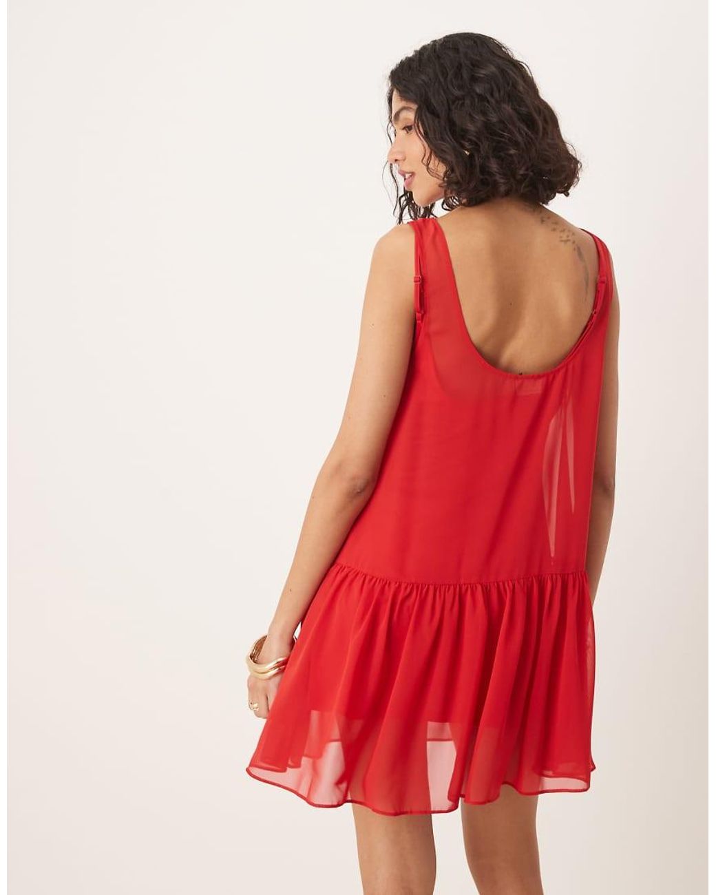 ASOS Red Drop Waist Chiffon Mini Dress