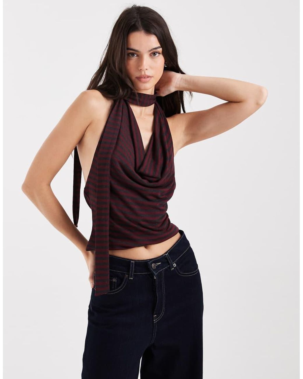Collusion Black Tie Halter Neck Scarf Top