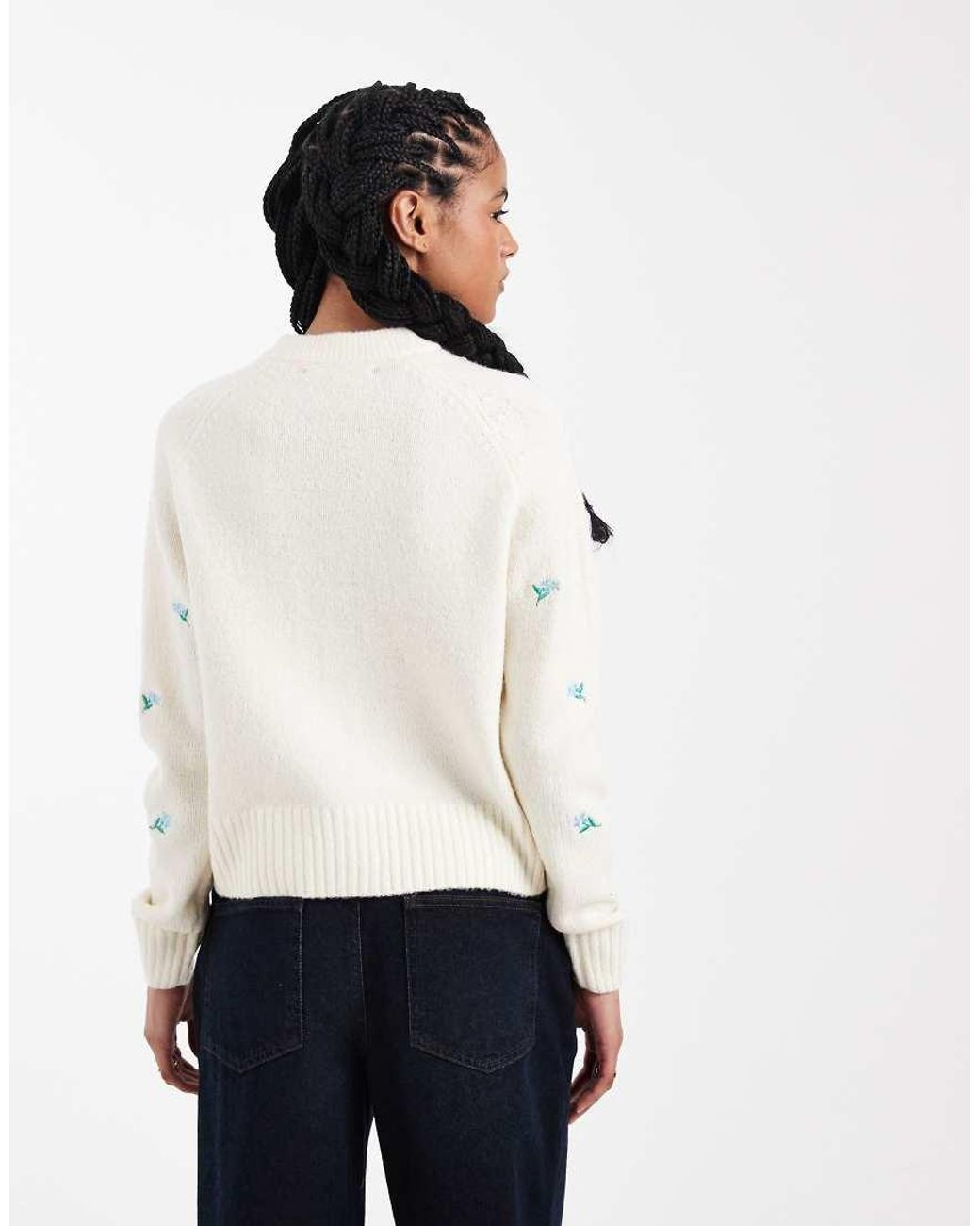Threadbare White Contrast Stitch Cardigan With All Over Floral Embroidery
