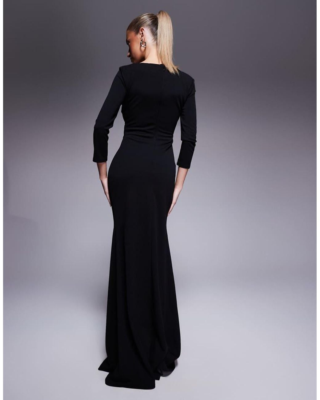 Goddiva Blue Asymmetric Neck Diamante Embellished Maxi Dress