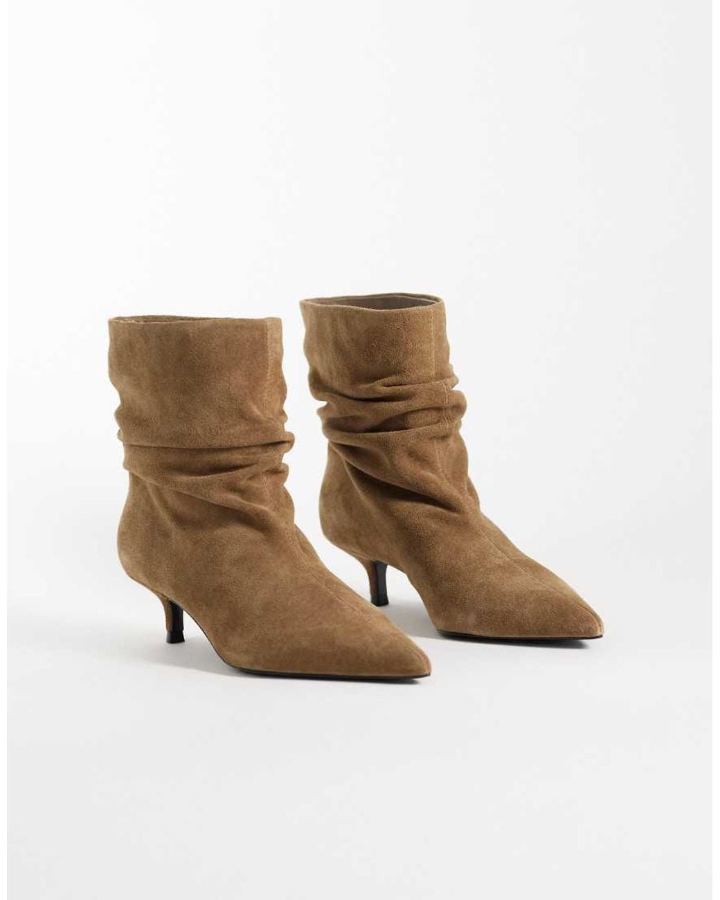 Mango Brown 100% Leather Suede Slouch Kitten Heeled Boot