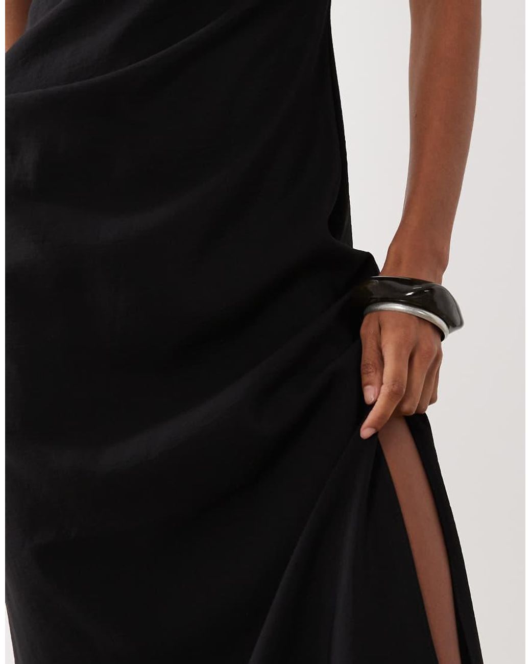 ASOS White Racer Neck Cupro Tuck Detail Maxi Dress
