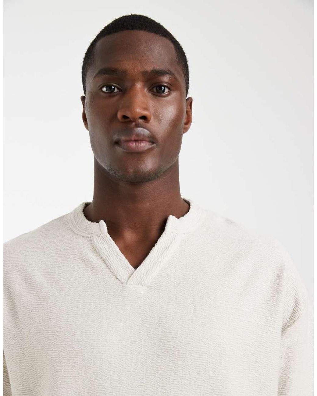 ASOS Natural Heavyweight Oversized T-Shirt With Notch Neck for men