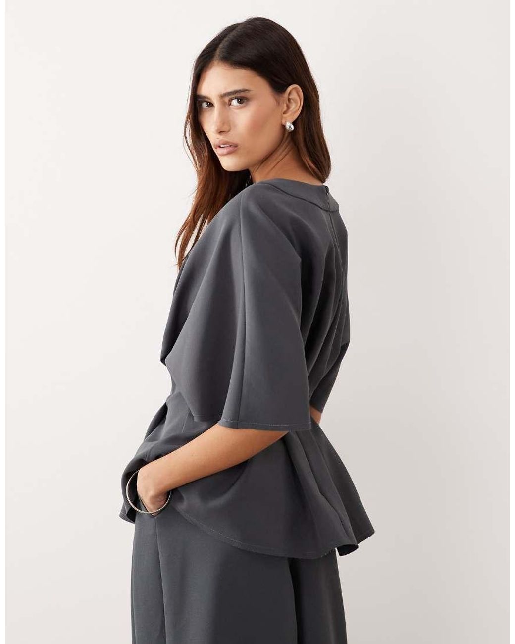 ARRANGE Gray Pleat Waist Short Sleeve Top Co-Ord