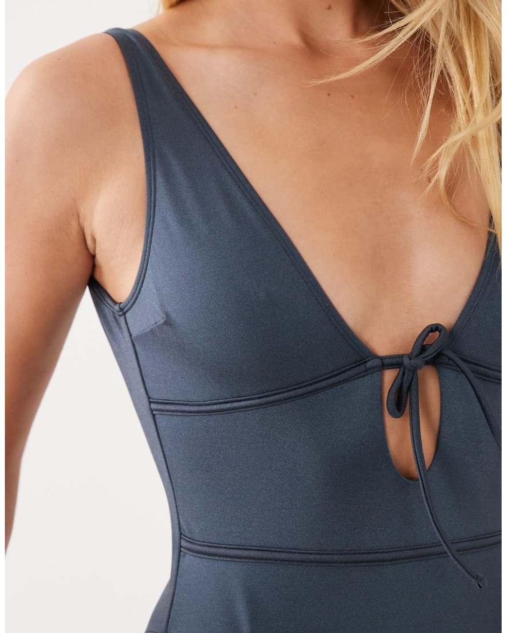 ASOS Blue Maya Bora Bora Tie Front Low Back Swimsuit