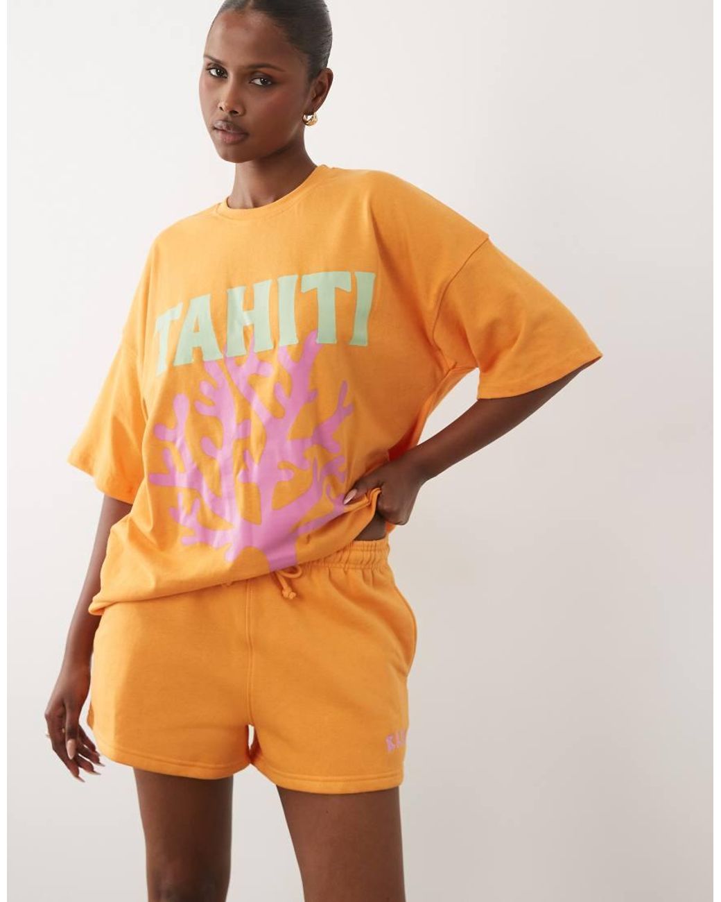 Kaiia Orange Cotton Rich Embroidered Logo Mini Sweat Shorts Co-ord