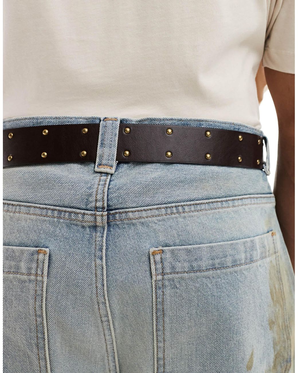 ASOS – gürtel aus em kunstleder mit plattierter bullen-schnalle und nieten in Blue für Herren