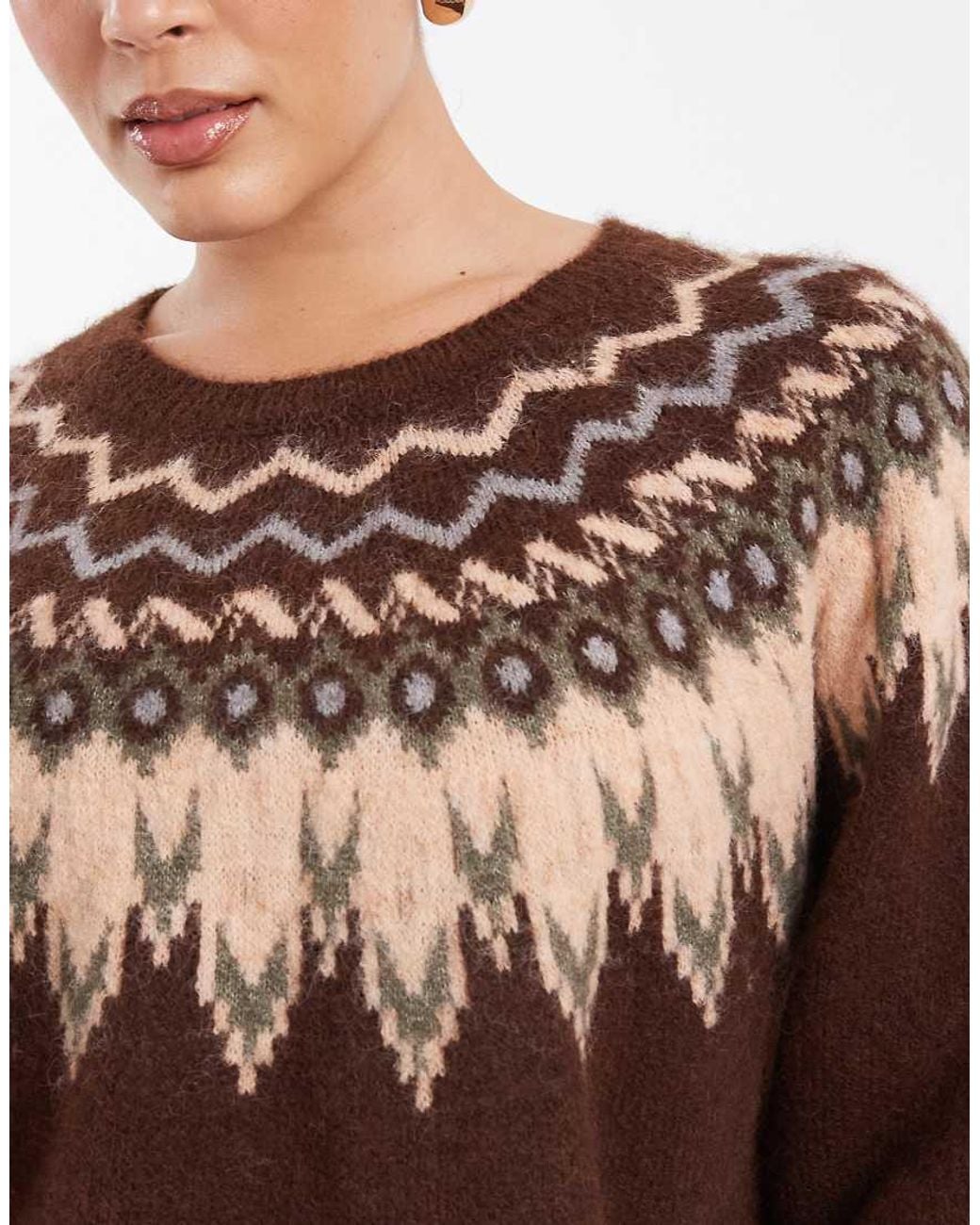 ONLY Brown Fair Isle Knitted Jumper