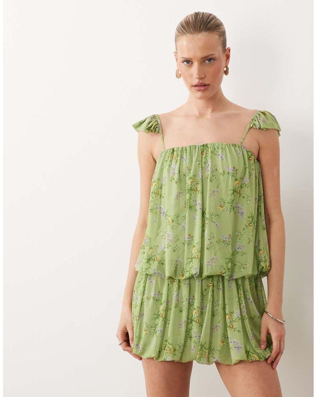 ASOS Green Printed Bubble Hem Mini Dress