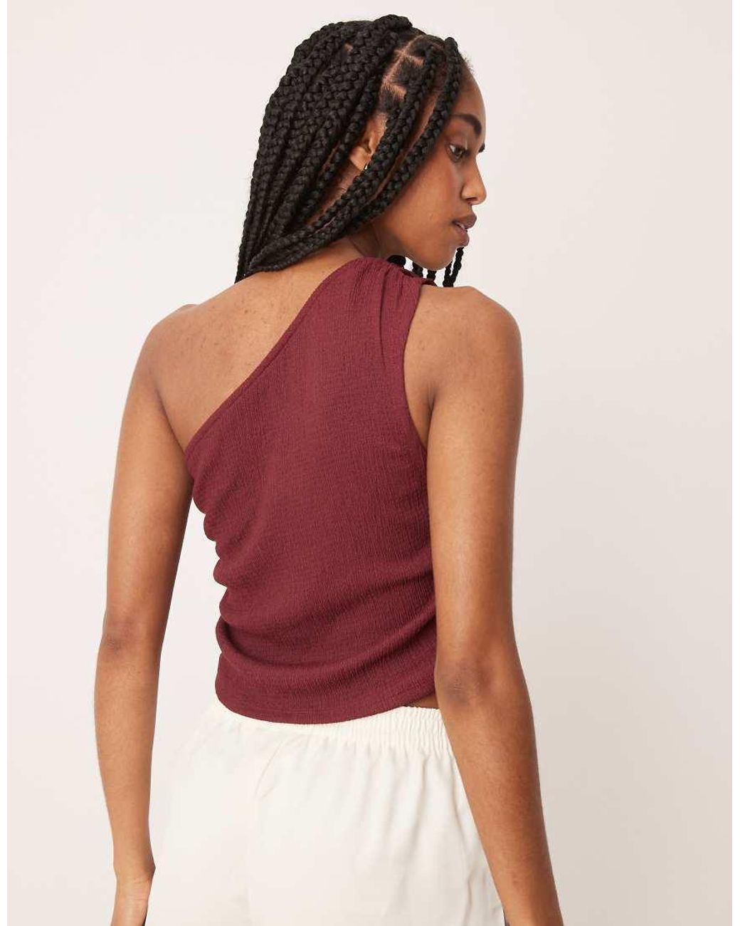 ASOS Red Textu One Shoulder Ruched Top