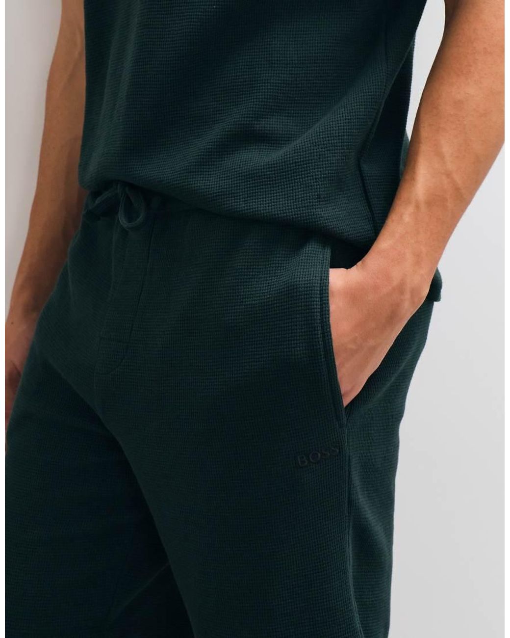 Boss Blue Co-Ord Waffle Lounge Shorts for men