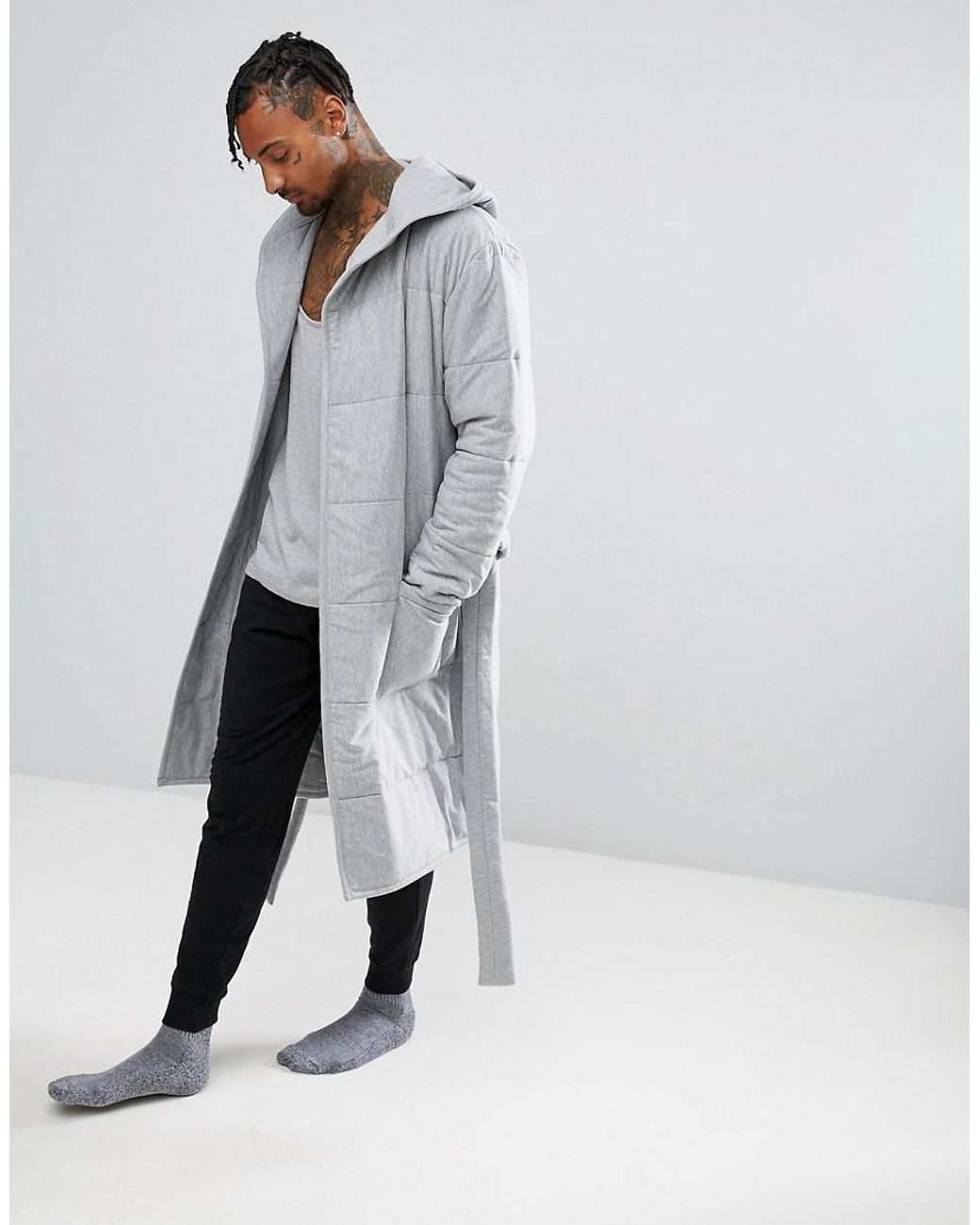 ASOS Quilted Robe In Gray for Men | Lyst