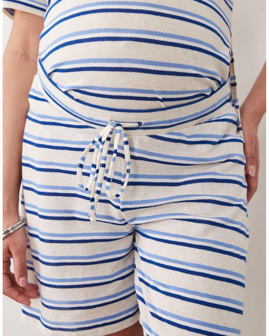Mama.licious Blue Mamalicious Maternity Textured Jersey Tie Waist Shorts Co-ord