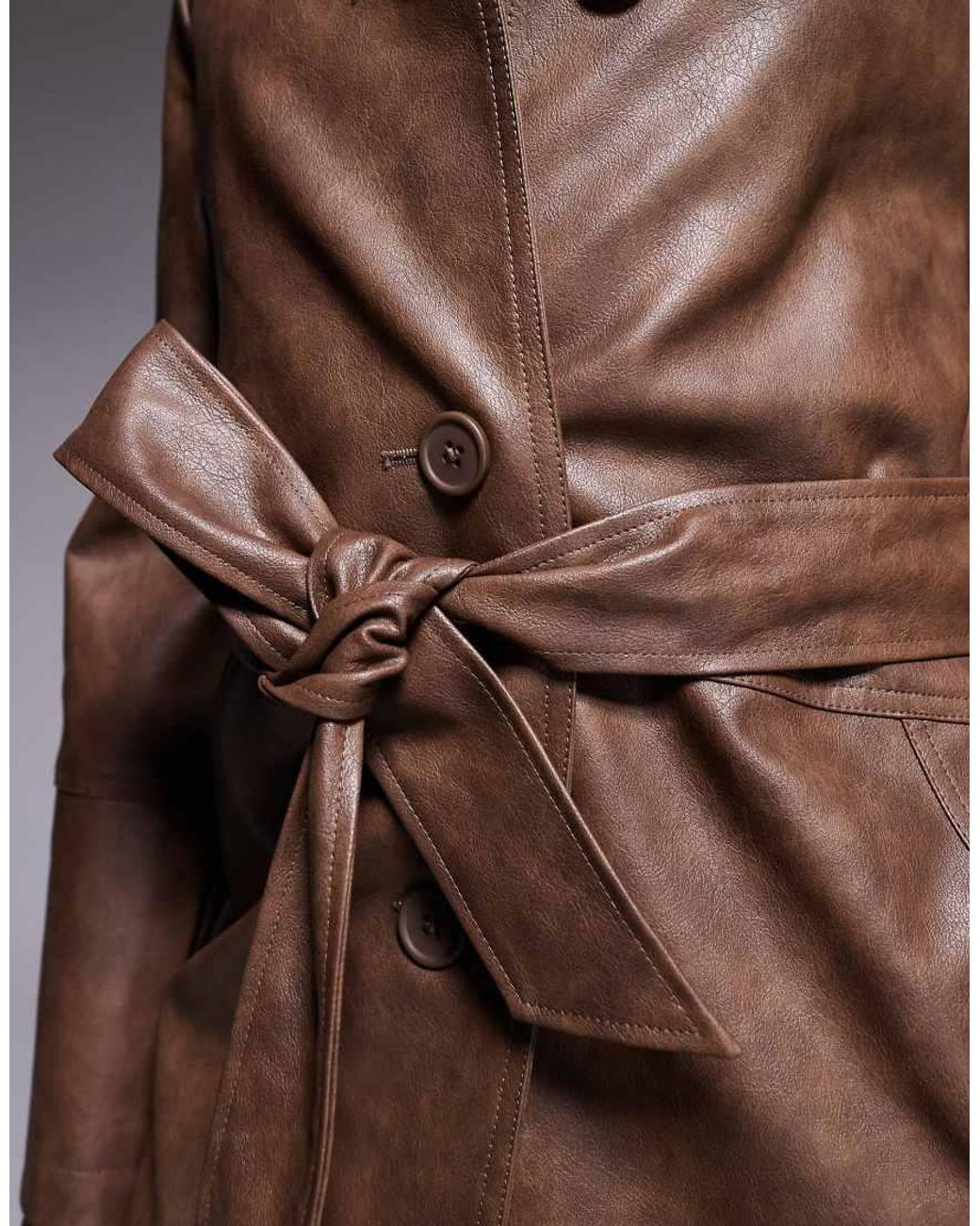 The Frolic Brown Exclusive Leather Look Button Through Belted Maxi Coat