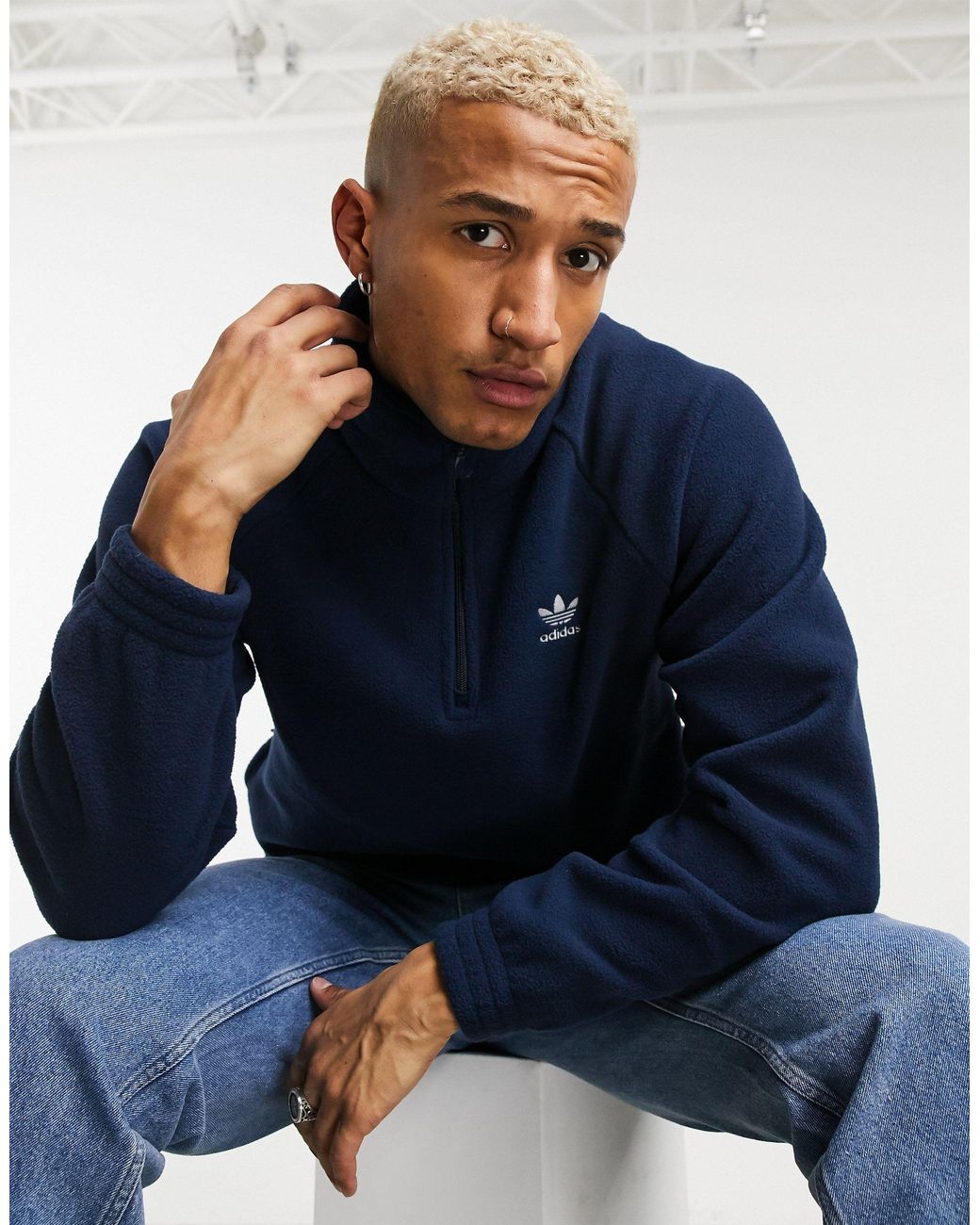 adidas Originals 1/4 Zip Fleece Sweatshirt in Blue for Men | Lyst Australia