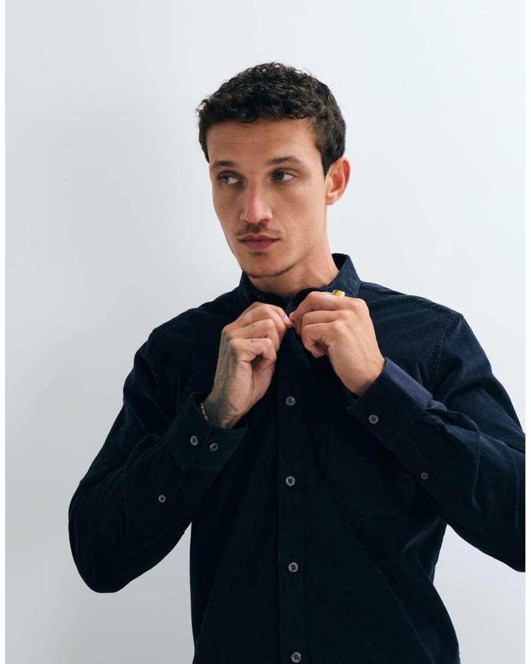 French Connection Blue Long Sleeve Cord Shirt for men