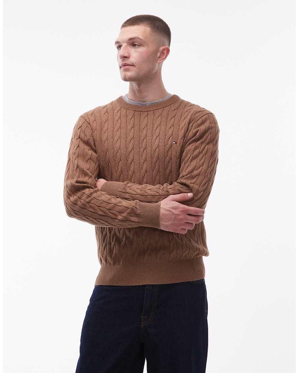 Tommy Hilfiger Brown Chunky Cable Knit Jumper for men