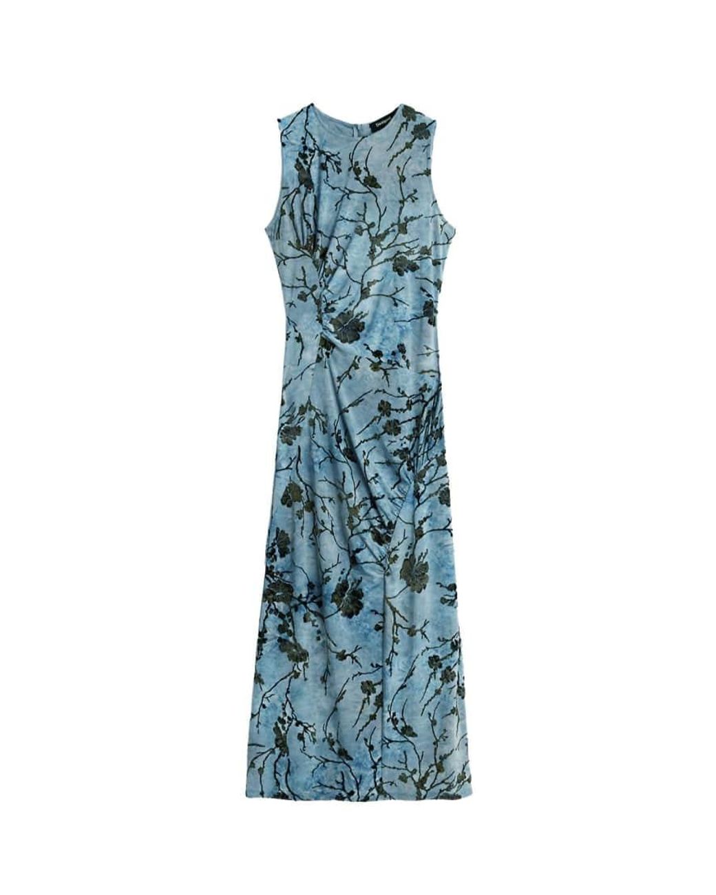 Desigual Blue Flocked Midi Dress