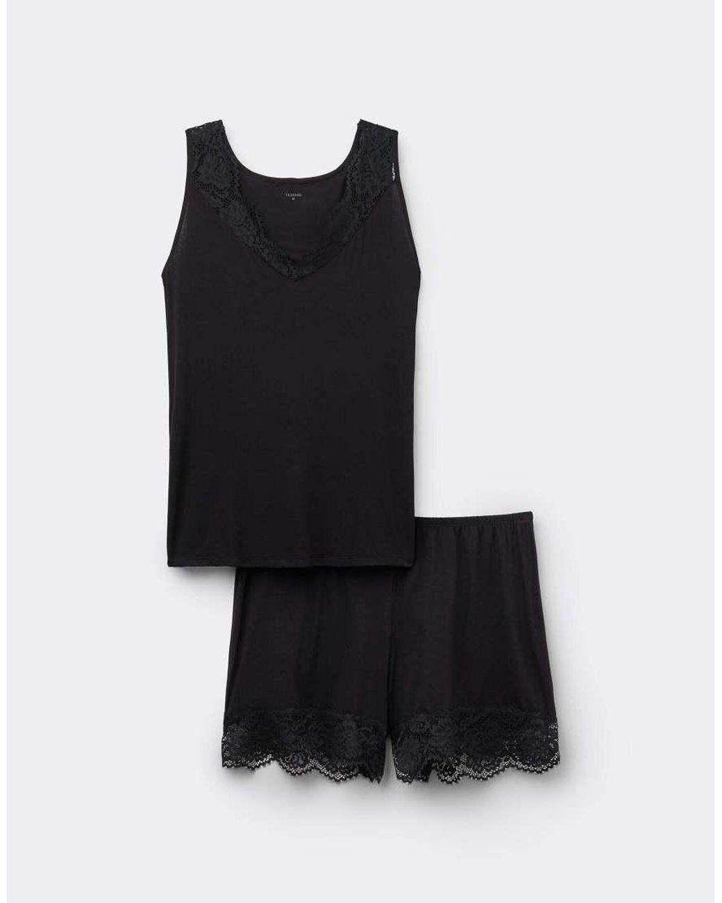 Tezenis Black Short Pyjamas With Wide Shoulder Straps