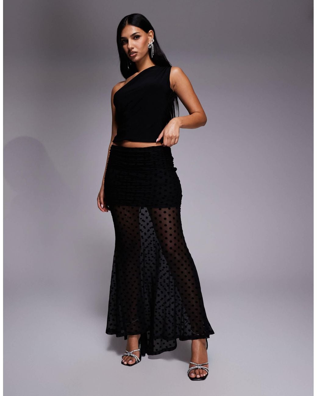 ASOS Flocked Fishtail Maxi Skirt in Black | Lyst