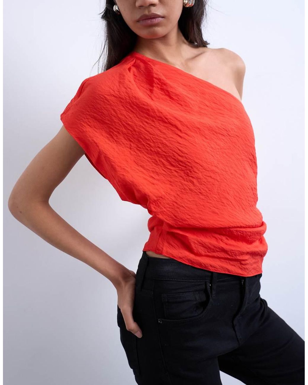 TOPSHOP Red One Shoulder Top