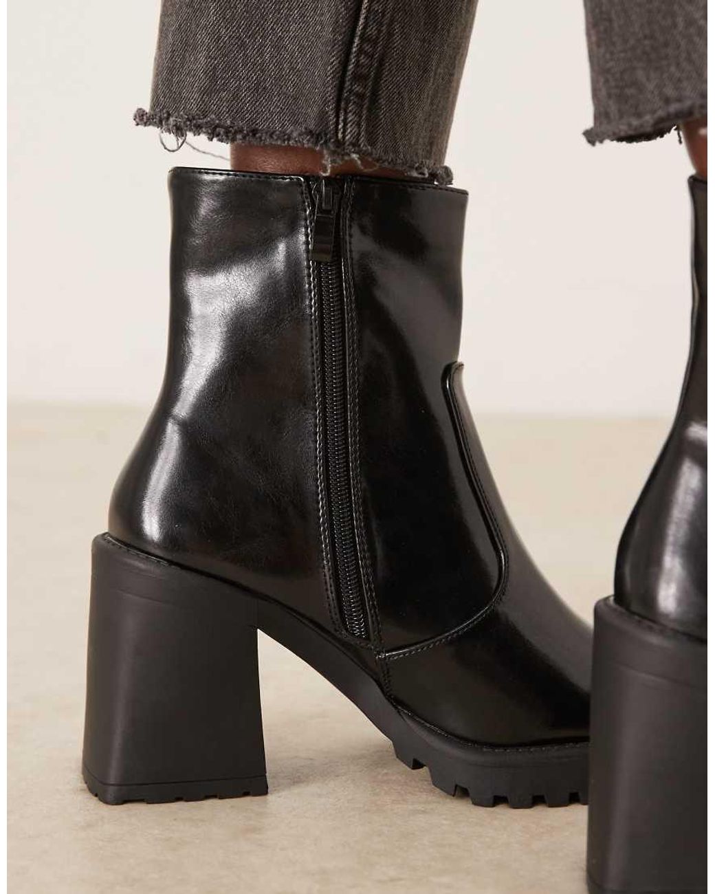 Raid Wide Fit Black Sugar Block Heeled Ankle Boots