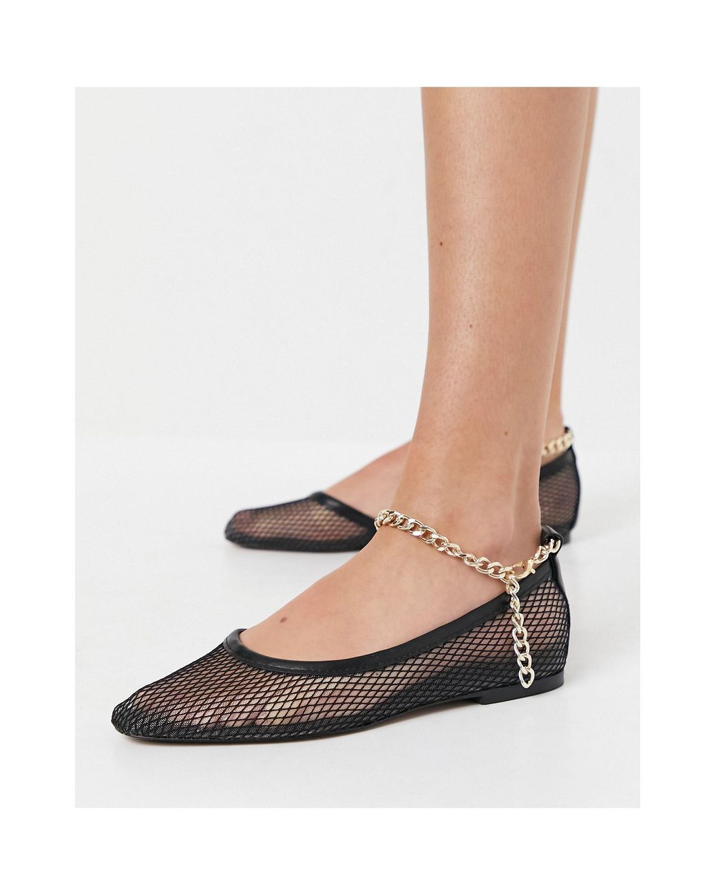 Asos Largo Mesh Ballet Flats With Gold Chain In Black | Lyst