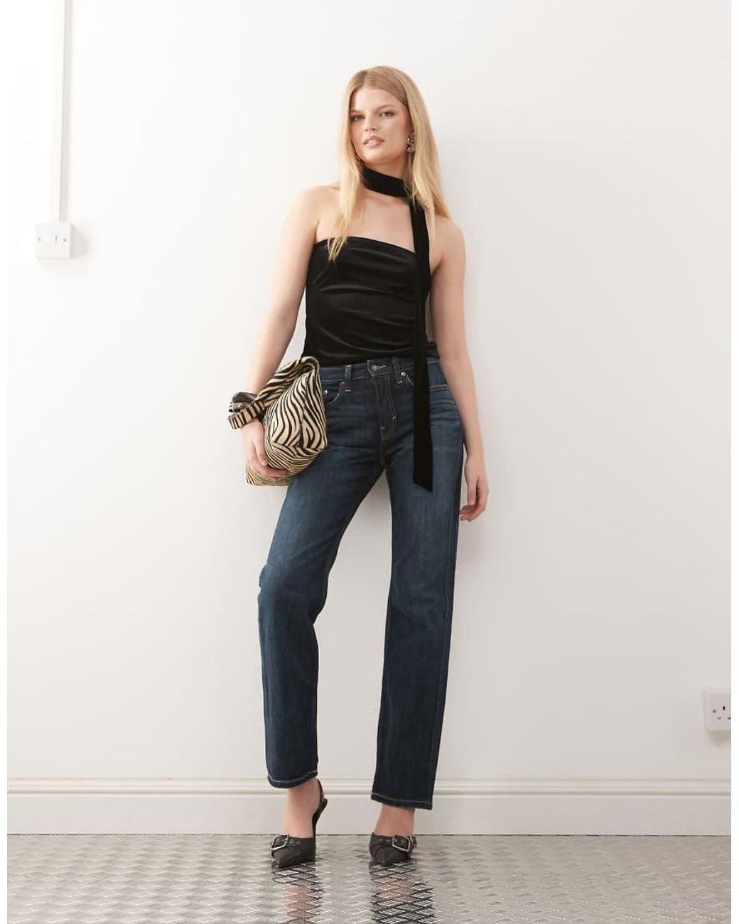 Miss Selfridge Black Velvet Bandeau Scarf Top