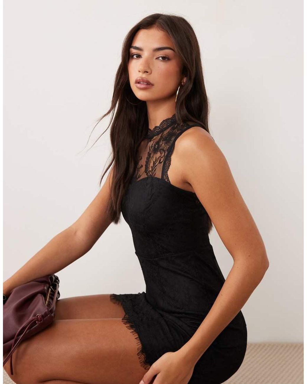 New Look Black High Neck Lace Mini Dress