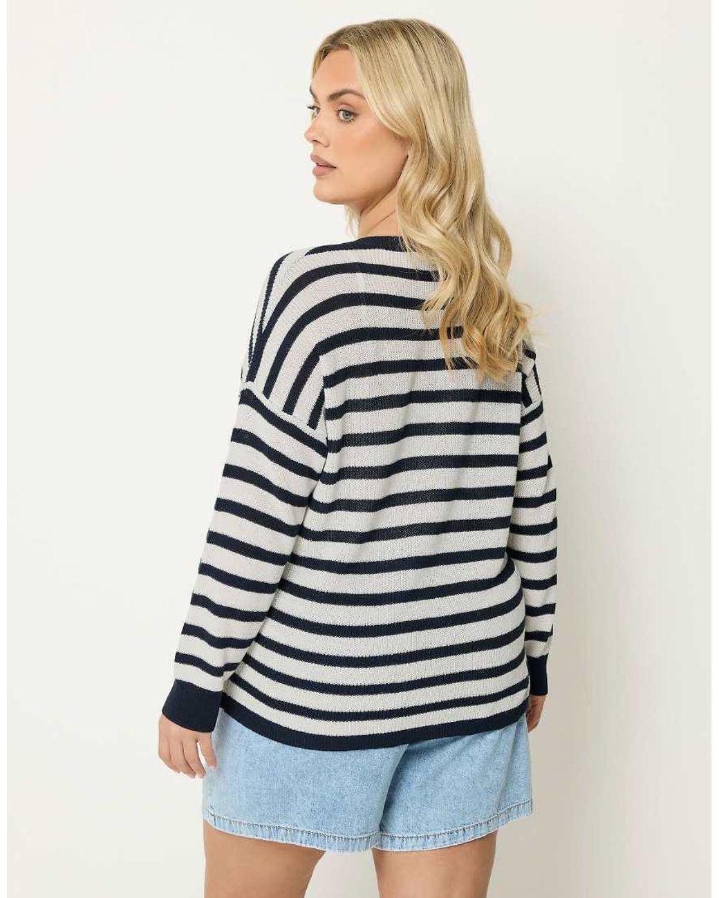 Yours Clothing Gray Stripe Knitted Cardigan