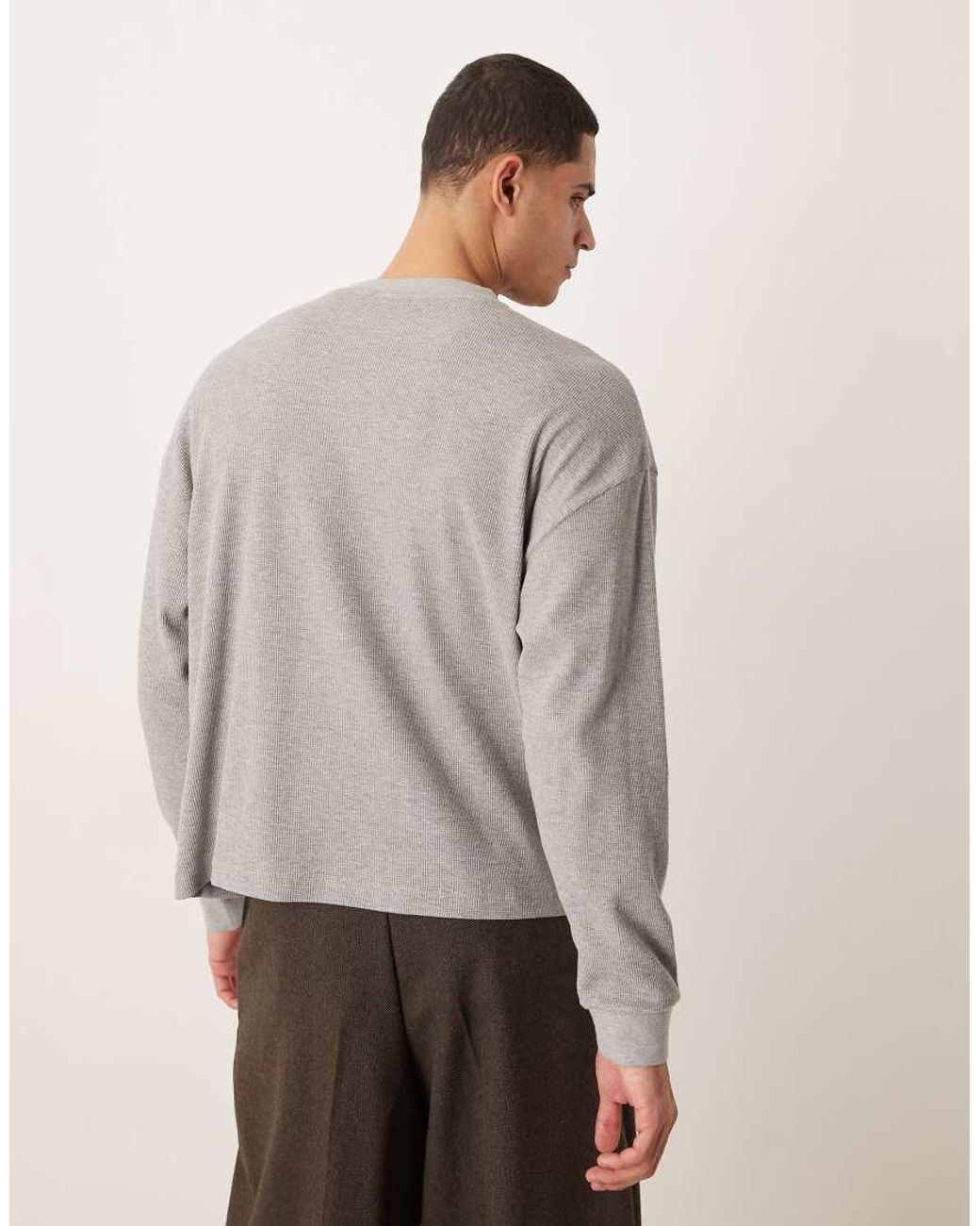 ASOS Gray Boxy Oversized Long Sleeve T-Shirt for men