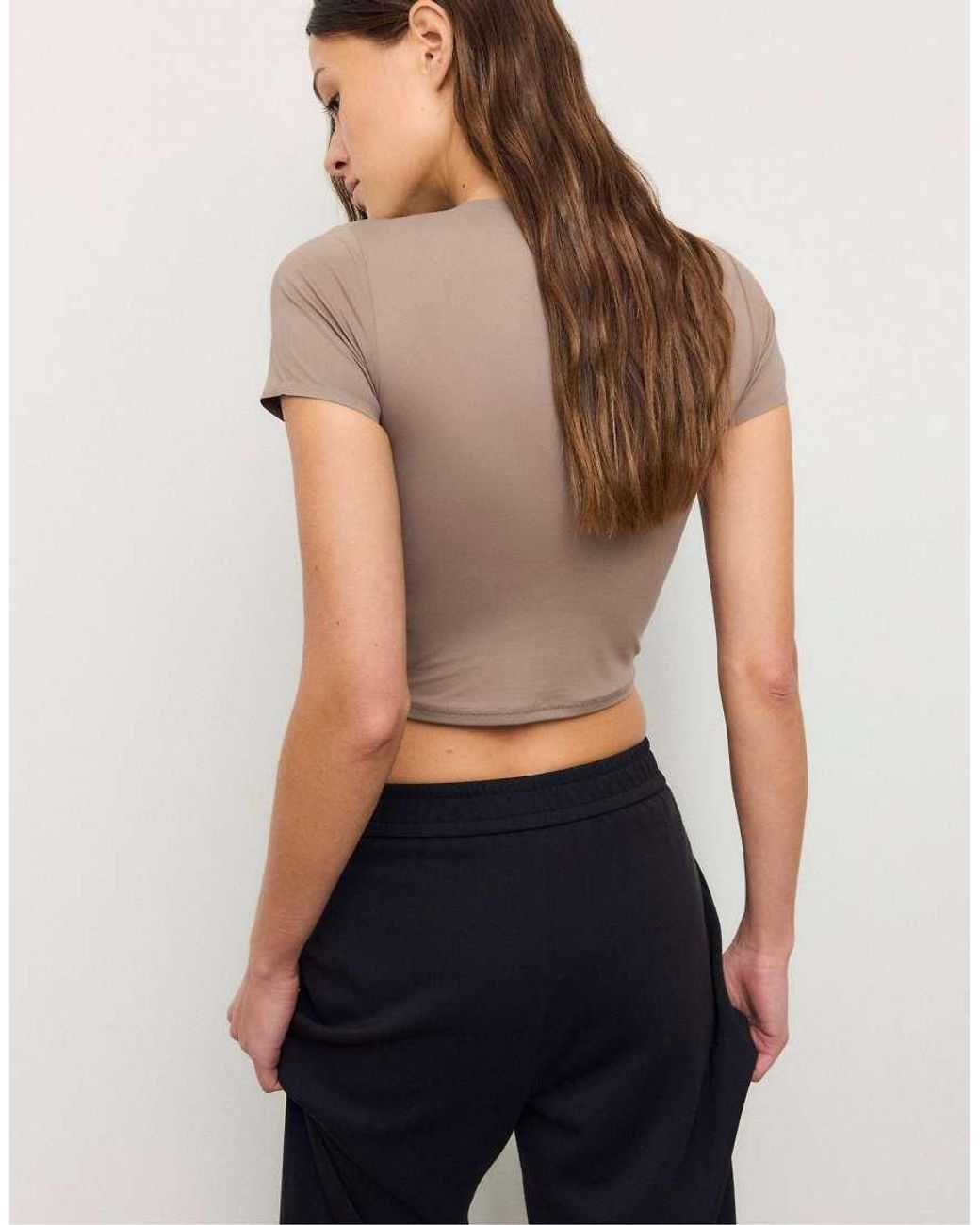 Stradivarius Basic T-Shirt Van Polyamide in het Natural